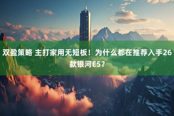 双盈策略 主打家用无短板！为什么都在推荐入手26款银河E5？